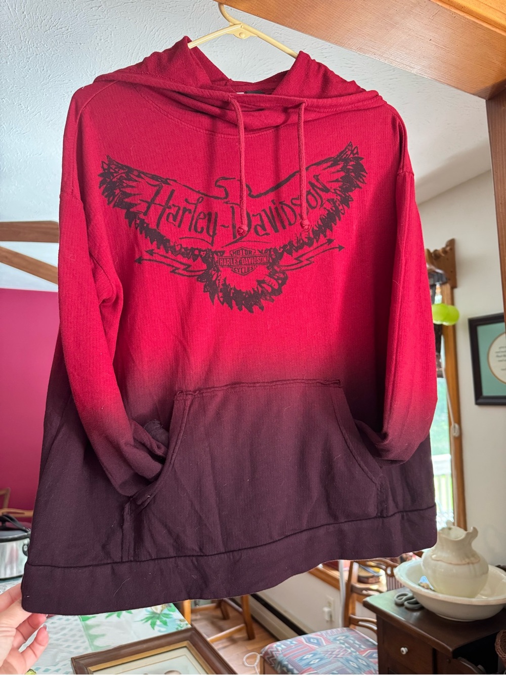 Harley-Davidson Red to Black Ombre Hoodie with Eagle Graphic